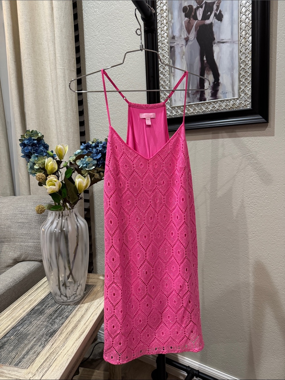 Lilly Pulitzer Hot Pink Crochet Slip Dress - Mini